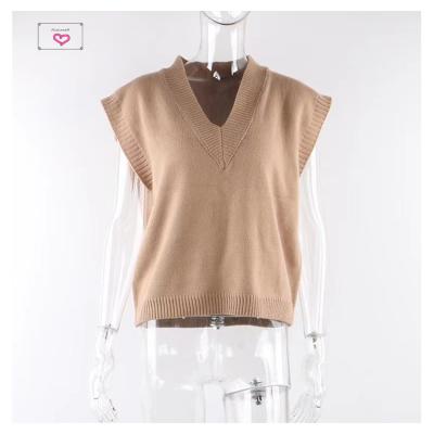 China Breathable Sweater Vest Women Knitted Vest Sweater Spring And Loose V-Neckline Autumn New Sleeveless for sale