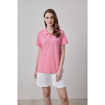 China OEM Service Fashion Breathable 100% Cotton Knitted Pink Button Sports Polo Shirts For Women for sale