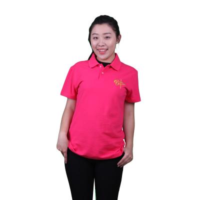 China Casual Best Selling Colorful 100% Organic Cotton Button Deep Rose Short Sleeve Indoor Women's Polo T-Shirt For Women for sale