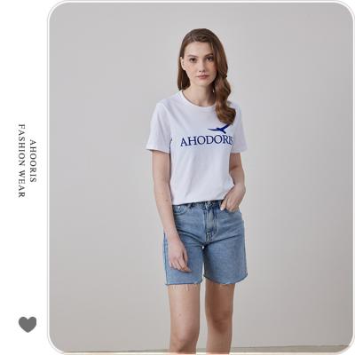 China Custom 100% Ahodoris Logo Basic Short Sleeve T-shirt Cotton Printing Round O Neck Summer Ladies Tees Women T Shirt for sale