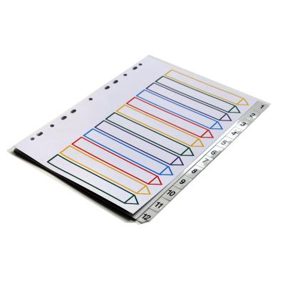 China Office School A4 Stationery PP Divider With Number Letter Printing PP Index With 11 Hole 1-12 Index Divider for sale