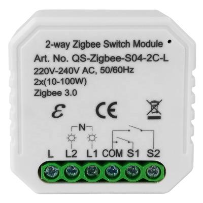 China zigbee no neutral lamp switch on smart switch module tuya Zigbee 3.0 two bands 2 way 46*46*18mm for sale