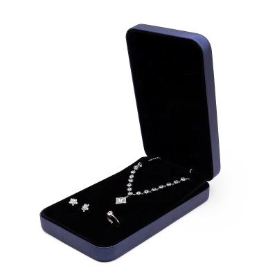 China JY Large Set PU Necklace Jewelry Box Handmade High End Luxury Leather Blue Custom Necklace Jewelry Box Wedding Gift Boxes for sale