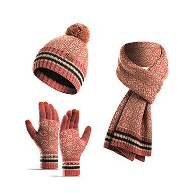 China Terylene border special supply of new foreign trade wool hat acrylic knitted scarf winter warm suit three-piece set for sale