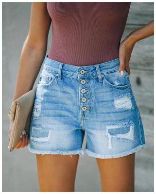 China QUICK DRY casual ripped ladies short pants jeans tassel distressed denim shorts women for sale