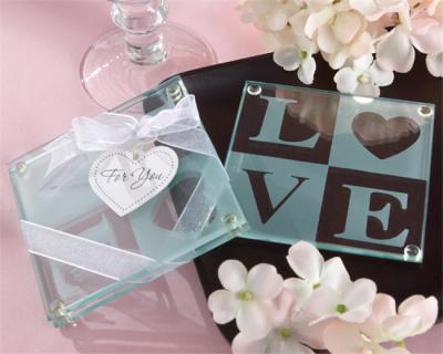 China Eco-Friendly Wedding Favor and Wedding Gifts--LOVE Style Glass Coaster Set Insulated Glass Pad Party Gift for sale