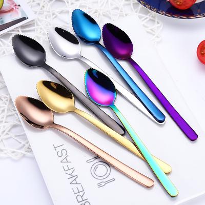 China High Quality Stocked Tea Spoon Tableware Stainless Steel Toothed Spoon For Fruit for sale