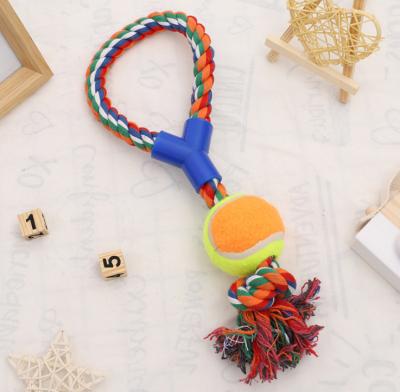 China Pet Viable Toy Cotton Viable Ball Grinding Rope Teeth Cleaning Teeth Bite Dog Toy Tennis Ball Double Knot Cotton Training Rope for sale