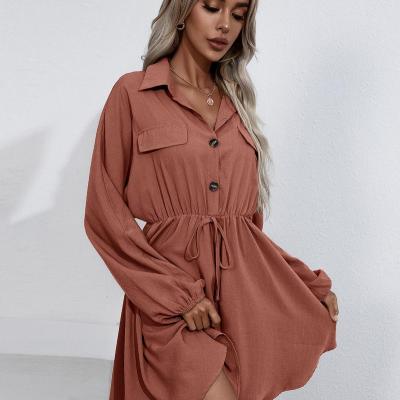 China Summer anti-static casual women vestidos de falda long sleeve canvas shirt dresses OEM /ODM clothing kleid maxi dress skirt Midi dress wholesale for sale