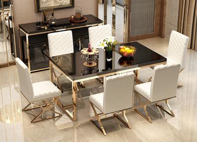 China Cheap luxury italian dining table marble dining table marble dining table and 6 chairs stainless steel for sale