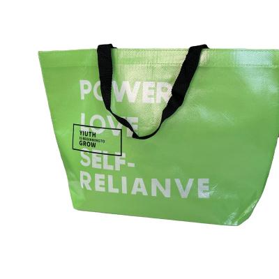 China Hot Sale 2022 Handled Green PP Laminated Woven Foldable Recyclable Storage Shopping Bag for sale