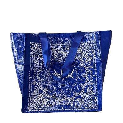 China 100% Eco-friendly PP Eco-friendly Blue Laminated Woven Bag Shopping Bag Large Mobile Storage Tote Bag for sale