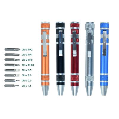 China Muliti-purpose Portable 8 in 1 Aluminum Tool Kit Screwdriver Pen Style Multi-Tool Precision Mobile Phone Repair Set for sale