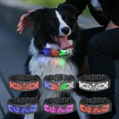 China Light Up USB Rechargeable With Water Resistant Flashing Light Collar Pet App Controlled Scroll Message Safety LED Dog Collar for sale