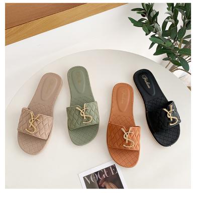 China Cushioning Women's Wear Fashion Flat Bottom Slippers In Summer Beach Shoes Seaside Flip Flops PVC Sandals Lady for sale