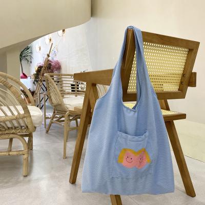 China Autumn Winter New Style Ins Large Capacity Corduroy Tote Shoulder Shopping Bag For Girls Rope Handle With Handle for sale