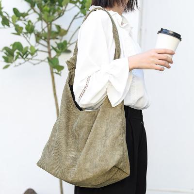 China Rope Handle Cash Sale Ins Promotional Style Relaxed Eco Friendly Fashion Custom Recycle Corduroy Shoulder Shopping Bag For Girls With Handle for sale