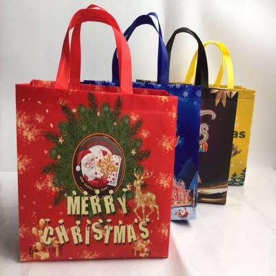 China Custom Recycled Logo Wholesale In Stock Christmas Fashion Gift Reusable Foldable Nonwoven Current Shopping Bag With Handle for sale