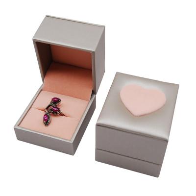 China High Quality Recyclable Customization OEM Hinge Plastic Jewelry Box with Pink Heart on PU Leather Wrapped for Necklace Earring Pendant Ring for sale