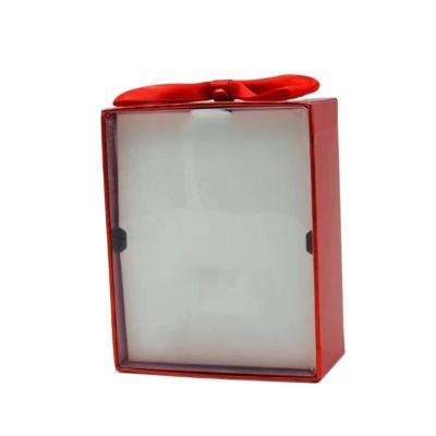 China Recyclable Red Rectangle Cardboard Jewelry Box with Clear PVC Coating Window and Bow for Necklace Bracelet Watch Stud Earring Dangle for sale