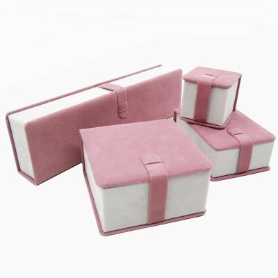 China New Arrival High Quality Recyclable Paper Jewelry Box with Belt Closure and Laminated Velvet for Necklace Bracelet Stud Earring Pendant Ring for sale