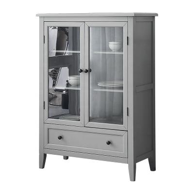 China Eco-friendly Paint Price Grass Factory Promotion Oak Wine Cooler Gray Solid Wood Display Cabinet for sale