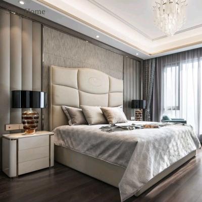 China New Design Italian Bedroom Furniture Luxury High Platform Bed King Size Bed Headboard Nordic Modern Fabric for sale