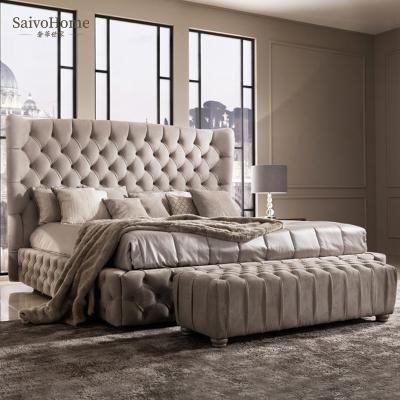 China Luxury contemporary italian fashionable genuine leather double bed storage design bed set storage factory price bedroom furniture bed for sale