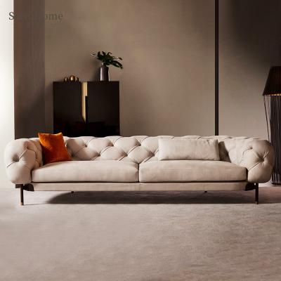 China High Quality Leather Tufted 3 Seater Italian Leather Tufted Sofa Sets Luxury Home Sofa Set Modern Couch Living Room Furniture Sofa for sale