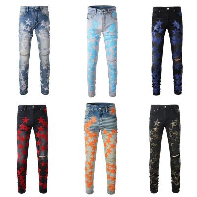 China Wholesale QUICK DRY Pacthed Chrome Cross Patched Slim Fit Designer Famous Brand Customized Jeans for sale