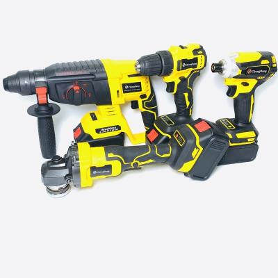 China Portable 4pcs Combination Set Electric Hammer Lithium Brushless Screwdriver Grinder Angle Cordless Drill Kit Yellow MT125A for sale