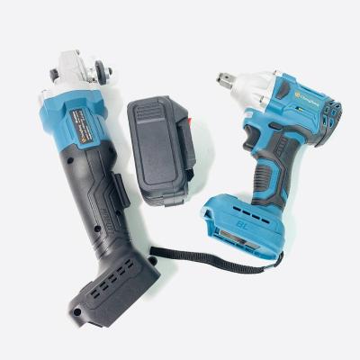 China 2pcs 20V Portable Set C07 Rechargeable Lithium Angle Grinder C02 Wrench Electric Cordless Brushless Combination Grinder Tool Kit for sale