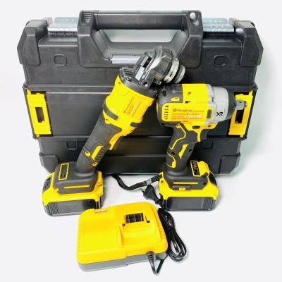 China Portable Cordless Wrench Brushless Electric Tool Kit Combination Machine Tools Rechargeable Lithium Angle Grinder 2pcs A01 Yellow for sale