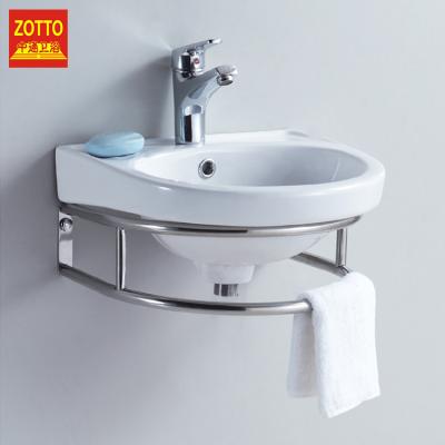 China Modern Cheap Price Semicircular Ceramic Bathroom Wall Mount Oval Corner Sink Sink Frames With Towel Rack for sale