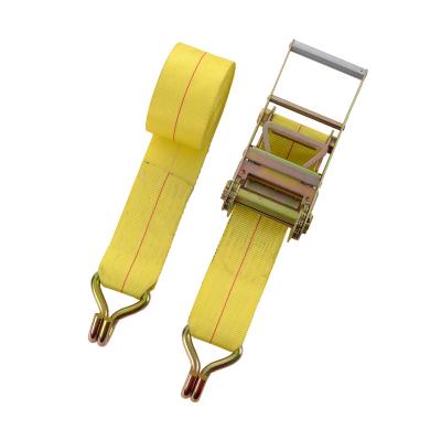 China Not Easy To Break Ratchet Buckle 4 Inch 100Mm Heavy Duty 8000Kgs Cargo Lashing Belt Double J-Hook Lashing Strap Ratchet for sale