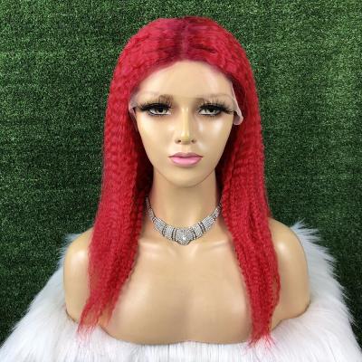 China Jerry Curl Fashion Luxury Curly Wig 13x4 HD Lace Front Wigs Bright Red Human Transparent Hair With Baby Hair Pre Plucked 180% Density for sale