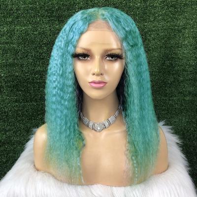 China Jerry Curl New Arrival High Quality Short Hair Luxury Afro Kinky Curly Wigs For Women Light Green Color With Bleach Knot for sale