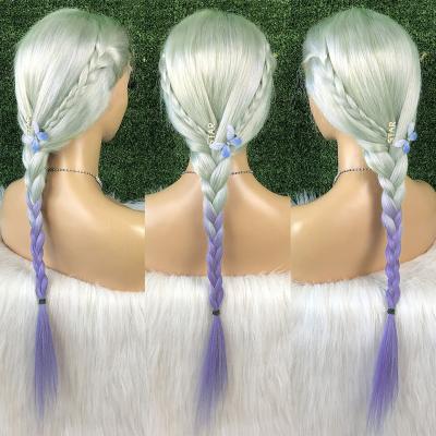 China St Love Hair Fashion Mint Green T Taro Purple Colored Braided Braid Full Lace Glueless Straight Hair Molding Wig for sale