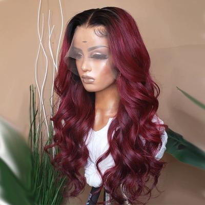 China Black Red Ombre Body Wave Burgundy Body Wave Wig Lace Front Human Hair Wigs Brazilian Colored Lace Front Wig 1B 99J For Women for sale