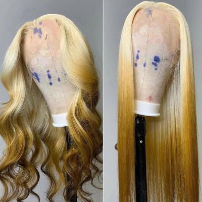 China 613 Barely Shedding Thick Soft Smooth Honey Blonde Colored 180 Density Straight Lace Front Wig HD Transparent Brazilian Remy Hair Wigs For Black Women for sale