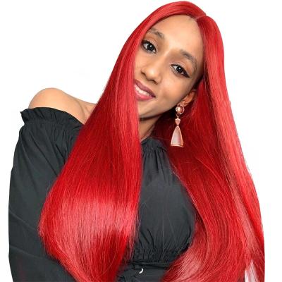 China Brazilian Red Barely Shedding Thick Smooth Soft Sheer Lace Front Wig Pre Front Wig Burgundy Remy 99J 360 Lace Front Human Hair Wigs Straight 13x4 Lace Plume for sale