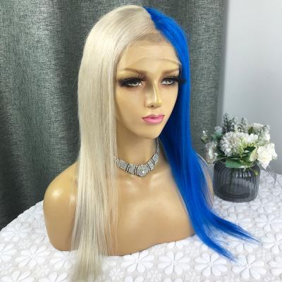 China No shedding& Wholesale Sellers 613 Tangle Hair Wig Hair Ombre Blue Color Pre Pluck Lace Hair Wigs Colored Wig Malaysian Remy Blonde Human Hair Wig for sale