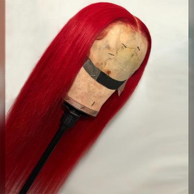 China Brazilian Red Sheer Lace Barely Shedding Thick Smooth Soft Lace Front Wig Prepluck Part Front Wig Burgundy Remy 99J Lace Front Human Hair Wigs Straight 13*1 Lace Front Wig for sale