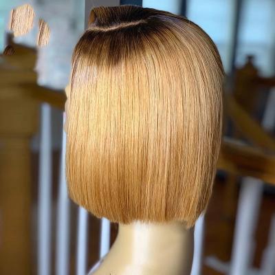 China No shedding& Honey Blonde Ombre Color Lace Front Short Bob Wig Brazilian Human Hair 13*4 Lace Frontal Wig Tangle Hair Wig for sale