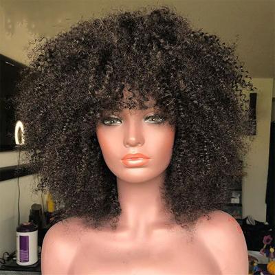 China No shedding& Tangle Hair Wig Afro Kinky Curly Wig With Bangs Deep Part 13x6 Lace Front Short Bob Mongolian Hair Color Women Wigs Human Hair Wigs For for sale