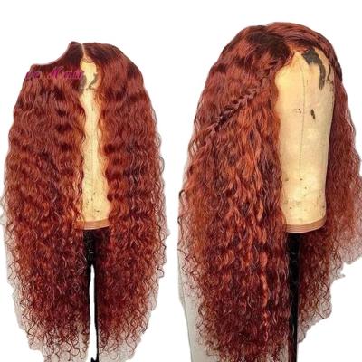 China No shedding& Tangle Hair Wig 13x6 Deep Orange Red Ombre Starter Colored Curly Lace Front Wigs Brazilian Human Hair Full Lace Wigs HD Transparent Wig for sale