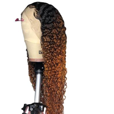 China No shedding& Tangle Hair Wig Colored Ombre Human Hair Wig 13x4 Lace Front Human Hair Wigs For Women Natural Curly Black Remy Brazilian Hair for sale