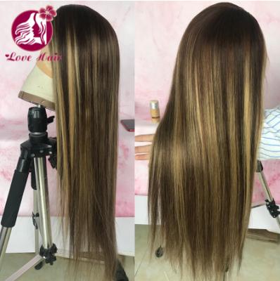 China No shedding& Tangle Hair Wig Amazon Hot Sale Indian Virgin Hair 13*4 13*6 Lace Front Hair Wigs With Body Hair Highlight Color Ombre Brown for sale