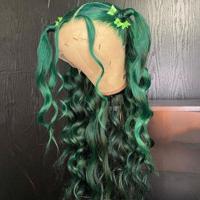 China No shedding& Tangle Human Hair Wigs Deep Curly Lace Closure Wig Green Colored Hair Wigs With Baby Hair Glueless Brazilian Remy Hair Wigs For Black Women for sale