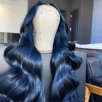 China Pre Plucked Lace Front Human Hair Wigs Pre Transparent Blue Blonde Body Wave 13x6 Lace Front Bleached Knots Wigs For Black Women for sale